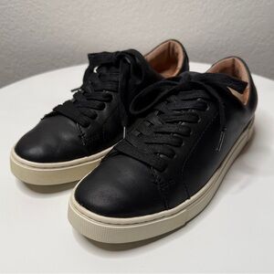 Frye Ivy Black Leather Sneakers Lace Up White Sole Tan Interior Size 6.5